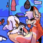  absurd_res after_sex anthro ass_up balls bedroom_eyes blep bodily_fluids canid canine canis chest_tuft coyote cum cum_on_face dripping drooling duo ear_tuft erection eyes_closed facial_tuft fangs genital_fluids genitals half-closed_eyes hi_res kneeling kneeling_oral_position lagomorph leporid male male/male mammal narrowed_eyes nude penis pubes rabbit saliva saliva_drip saliva_string seductive smile smirk smug smug_face smug_grin the_xing1 tongue tongue_out tuft 