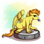  1:1 absurd_res brown_eyes cleaning_tool equid equine friendship_is_magic hair hi_res hooves looking_at_viewer lupiarts mammal my_little_pony orange_hair pegasus roomba sitting solo spitfire_(mlp) vacuum_cleaner whistle_(object) wings wonderbolts_(mlp) 