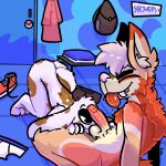  absurd_res anthro ass_up balls bedroom_eyes blep bodily_fluids canid canine canis chest_tuft coyote dripping drooling duo ear_tuft erection eyes_closed facial_tuft fangs genitals half-closed_eyes hi_res kneeling kneeling_oral_position lagomorph leporid male male/male mammal narrowed_eyes nude penis pubes rabbit saliva saliva_drip saliva_string seductive smile smirk smug smug_face smug_grin the_xing1 tongue tongue_out tuft 