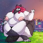  anthro balls belly belly_hair big_balls big_belly big_breasts big_feet big_penis black_penis body_hair breasts canid canine canis cel_shading city city_background claws digitigrade fangs feet female field flower fluffy fur genitals grass grey_body grey_fur gynomorph hair hand_on_stomach hi_res huge_penis humanoid_genitalia humanoid_penis hyper hyper_genitalia hyper_penis intersex long_hair mammal morbidly_obese morbidly_obese_anthro narrowed_eyes navel neck_tuft neon_lights nipples obese obese_anthro overweight overweight_anthro paws penis plant raised_arm red_eyes red_hair reflection river shaded sign skyscraper smile solo star sunset sv3n teeth thick_tail thick_thighs tuft watermark white_balls white_body white_fur wolf 