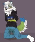  anthro arms_tied blue_body blue_fur blush bodily_fluids bottomwear bound canid canine canis clothing denim denim_clothing domestic_dog fur genital_fluids green_body green_fur hands_behind_back heterochromia hi_res hoodie husky jeans male mammal nordic_sled_dog omorashi pants paws peeing piercing simple_background solo spitz sweat teeth topwear urine urine_pool urine_stream watersports werewuffer wet wet_clothing wetting white_body white_fur worried worried_look zelenyy 