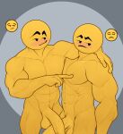  absurd_res balls duo embarrassed embarrassed_nude_male emoji genitals hi_res long_penis lykansden male male/male muscular muscular_male penis penis_on_penis simple_background vein veiny_penis 