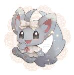  :d black_eyes bow capelet clothed_pokemon commentary_request doily full_body hand_to_own_mouth highres kikuyoshi_(tracco) looking_at_viewer minccino no_humans pokemon pokemon_(creature) signature simple_background smile striped striped_bow white_background white_bow white_capelet 