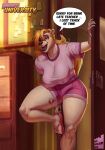  anthro big_breasts bottomwear breasts clothed clothing da_polar_inc detailed_background dialogue english_text female footwear hair hi_res jill_frozen lips long_hair looking_at_viewer mammal polar_bear sandals sex_toy shorts solo text thick_bottom_lip thick_thighs ursid ursine vibrator 