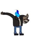  animated anthro blue_fire bottomwear canid canine canis clothing colored_fire coyote dancing decapitation denim denim_clothing eladonays fire happy humor jacket jeans leather leather_clothing leather_jacket leather_topwear low_res male mammal night_in_the_woods pants solo topwear video_games 