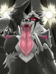  absurd_res anthro breasts claws female fur gesture hair hi_res looking_at_viewer mammal middle_finger mustelid nintendo nipples nude obstagoon open_mouth pok&eacute;mon pok&eacute;mon_(species) solo teeth tongue tongue_out tuberosekotoki video_games 