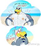  &lt;3 animal_humanoid anthro avian avian_humanoid ayden_(brogulls) bailey_(brogulls) beach beak bird bird_humanoid blush confident dialogue duo feather_hair feathers grey_body grey_feathers gull gull_humanoid head_feathers hi_res humanoid incest_(lore) lari larid larid_humanoid male male/male nervous nervous_smile nervous_sweat nipples poppin pose pseudo_hair seaside shame simple_background smile tattoo text white_background white_body white_feathers wing_fingers 