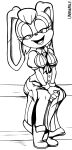  absurd_res anthro breasts clothing dress eyes_closed female footwear gloves half-closed_eyes hands_together handwear hi_res lagomorph leporid line_art looking_at_viewer mammal monochrome narrowed_eyes open_mouth open_smile rabbit sega shoes simple_background sitting smile solo sonic_the_hedgehog_(series) unbakable vanilla_the_rabbit white_background 