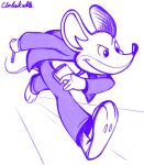  absurd_res anthro barefoot bottomwear clothing coat feet geronimo_stilton geronimo_stilton_(series) hi_res leaning leaning_forward male mammal mouse murid murine notebook pants pencil_(object) rodent running simple_background sketch solo topwear unbakable white_background 