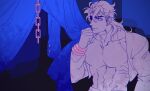  1boy bracelet chain curtains dio_brando earrings jacket jewelry jojo_no_kimyou_na_bouken large_pectorals leotard less_end male_focus manboobs muscular muscular_male pectorals solo stardust_crusaders 