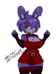  absurd_res animatronic anthro big_breasts bonnie_(cally3d) bonnie_(fnaf) bow_tie breasts cleavage clothed clothing female five_nights_at_freddy&#039;s fredina&#039;s_nightclub hair hi_res humanoid lagomorph legwear leporid looking_at_viewer machine mammal overalls purple_body rabbit robot scottgames shirou_shirigamy simple_background smile solo stockings thick_thighs thigh_highs video_games white_background 