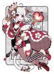  1girl animal_ears asymmetrical_legwear cape cat_day cat_ears cat_girl cat_tail cosplay crown fashion food fruit full_body heart long_sleeves looking_at_viewer looking_to_the_side murasaki_daidai_etsuo original pale_skin queen_of_hearts_(alice_in_wonderland) queen_of_hearts_(alice_in_wonderland)_(cosplay) red_eyes shoes short_shorts shorts smile strawberry striped striped_legwear tail wand white_hair 