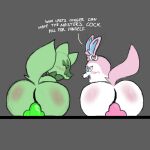  anal anal_penetration big_butt blue_eyes blush blush_lines bow_tie butt contest dialogue dildo dildo_in_ass dildo_insertion dildo_sitting duo duo_focus eeveelution eyes_closed feral fluffy fluffy_tail fur glu_(artist) green_body green_dildo green_fur group looking_pleasured male male/male masturbation neck_tuft nintendo penetration pink_body pink_dildo pink_fur pok&eacute;mon pok&eacute;mon_(species) raised_tail sex_toy sex_toy_in_ass sex_toy_insertion smile sprigatito sylveon toying_self tuft video_games white_body white_fur 