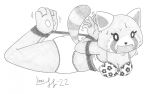  2022 3_toes 5_fingers aggressive_retsuko ailurid anthro bdsm big_breasts big_butt bodily_fluids bondage bound bra breasts butt cleavage clothed clothing eyelashes feet female fingers fur gag gagged graphite_(artwork) greyscale hands_behind_back hogtied legs_up limpurtikles looking_at_viewer lying mammal monochrome on_front panties pawpads pencil_(artwork) raised_leg red_panda restraints retsuko rope sanrio signature simple_background sketch solo sweat tape tape_gag thick_thighs toes traditional_media_(artwork) underwear white_background wide_hips worried worried_look 