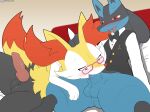  absurd_res animal_genitalia animal_penis anthro anthro_on_anthro anthro_penetrated anthro_penetrating anthro_penetrating_anthro balls black_body black_fur blue_body blue_fur blush bottomless bottomless_anthro bottomless_male braixen canid canine canine_penis cheek_tuft clothed clothing dipstick_tail duo erection eyewear facial_tuft fellatio flat_colors fur genitals glasses hi_res inner_ear_fluff knot looking_at_another lucario male male/male male_penetrated male_penetrating male_penetrating_male mammal markings nintendo nude open_mouth oral oral_penetration penetration penile penis pok&eacute;mon pok&eacute;mon_(species) red_body red_eyes red_fur sex spread_legs spreading tail_markings tongue tongue_out tuft video_games white_body white_fur winick-lim yellow_body yellow_fur 