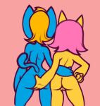  2022 anthro anthro_on_anthro blonde_hair blue_body butt butt_grab canid canine chipposter domestic_cat duo faceless_character faceless_female felid feline felis female female/female fox genitals grope hair hand_on_butt katy_kat mammal nude parappa_the_rapper paula_fox pink_hair pussy rear_view sony_corporation sony_interactive_entertainment standing um_jammer_lammy video_games waist_grab yellow_body 