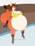  2017 anthro ashley_(satsumalord) belly big_belly big_breasts bikini breasts brown_eyes brown_hair canid canine clothing digital_media_(artwork) female fox fur hair hi_res hyper hyper_belly hyper_pregnancy mammal multicolored_body multicolored_fur navel outie_navel poolside pregnant solo swimming_pool swimwear thick_thighs two_tone_body two_tone_fur water wide_hips yina 