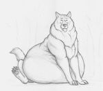 ambiguous_gender belly big_belly canid canine canis feral mammal overweight sitting solo thatgryphonguy tongue tongue_out traditional_media_(artwork) wolf 