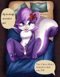  absurd_res bedroom eifiemoth female feral fifi_la_fume hi_res mammal mephitid skunk solo speech_bubble talking_to_another text tiny_toon_adventures warner_brothers 