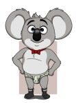  2022 alpha_channel anthro balls barely_visible_balls barely_visible_genitalia barely_visible_penis biped black_nose bow_tie bulge buster_moon clothing genitals grey_body hi_res humanoid_hands illumination_entertainment koala male mammal marsupial neenya penis simple_background sing_(movie) solo transparent_background underwear vombatiform 