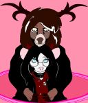  age_difference anthro black_clothing black_hair brown_body brown_fur brown_hair cervid clothing collar demon dibillboard didelphid duo fur girly grey_body grey_fur hair horn male male/male mammal marsupial piercing portal red_clothing simple_background size_difference sketch 
