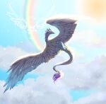  absurd_res background_sky dragon dutch_angel_dragon feathered_wings feathers female feral hi_res hybrid pastel rainbow solo tekitourabbit_(artist) wings 