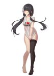  1girl absurdres black_hair black_legwear blush breasts clothes_writing full_body girls&#039;_frontline heart heterochromia highres jewelry large_breasts long_hair low_twintails mausratten multicolored_hair red_eyes ring ro635_(girls&#039;_frontline) shirt short_sleeves simple_background single_thighhigh solo standing streaked_hair thighhighs twintails wedding_band white_background white_hair white_shirt yellow_eyes 