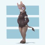  2022 absurd_res anthro asinus bottomwear breasts clothing digital_media_(artwork) donkey equid equine female fur head_tuft hi_res hoodie hooves looking_at_viewer louart mammal purple_eyes shorts solo topwear tuft 