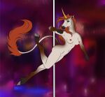  absurd_res anthro breasts dancing equid equine fantasy female hair hi_res horn horse mammal morrigan_the_marwari nude pole pole_dancing red_hair solo unicorn 