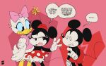  &lt;/3 anthro bottomwear clothing comic daisy_duck disney dress english_text female female/female group hat headgear headwear hi_res joaoppereiraus male mickey_mouse minnie_mouse skirt text 