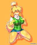 absurd_res animal_crossing anthro big_breasts blush bottomwear breasts canid canine canis clothing crouching demenmenabung domestic_dog embarrassed female hand_on_breast hi_res isabelle_(animal_crossing) mammal nintendo panties shy skirt skrit solo underwear video_games wet wet_clothing 