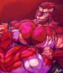  absurd_res anthro big_muscles bodily_fluids chest_tuft duo duo_focus eyes_closed felid final_fantasy final_fantasy_xiv fur group hi_res hrothgar huge_muscles hyper hyper_muscles hyper_pecs lactating male male/male male_lactation mammal muscular muscular_male orange_body orange_fur pec_grasp square_enix strange_lighting triceps tuft video_games yongdasom 