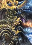  absurdres commentary_request dragon dragon_horns fangs g.n.a giant giant_monster glowing glowing_eyes godzilla godzilla_(series) highres horns kaijuu keizer_ghidorah king_ghidorah monster no_humans open_mouth red_eyes scales sharp_teeth spikes teeth 