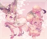  ;d buneary commentary_request easter flower framed highres leafeon no_humans one_eye_closed open_mouth pokemon pokemon_(creature) riri_(riri_nasinasi) smile sparkle standing 