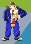  absurd_res anthro canid canine canis clothing dingo hi_res horn hybrid jumpsuit knot male mammal mechanic rufusrooskram solo 