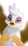  2022 absurd_res anthro avian beak bust_portrait digital_media_(artwork) feathers female friendship_is_magic front_view gilda_(mlp) grimmie2 gryphon hasbro hi_res looking_at_viewer my_little_pony mythological_avian mythology open_beak open_mouth portrait solo tongue white_body white_feathers yellow_beak yellow_eyes 