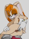  3:4 anthro big_breasts blush breasts butt clothing female genitals gloves handwear hi_res jupiterorange lagomorph leporid looking_at_viewer mammal nude pussy rabbit sega side_boob solo sonic_the_hedgehog_(series) spassticus vanilla_the_rabbit 