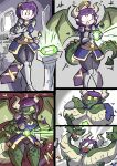  2018 3_heads absurd_res anthro armor big_breasts bodily_fluids breasts clothing comic cursed_item dragon female gem green_body green_scales growth hair head_growth hi_res horn horn_growth huge_breasts human human_to_anthro humanoid_pointy_ears mammal melee_weapon membrane_(anatomy) membranous_wings multi_head purple_hair scale_growth scales shocked solo species_transformation surprise sweat sword tail_growth torn_clothing transformation weapon wheover wide_hips wing_growth wings yellow_sclera 