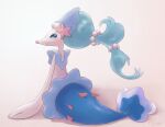  blue_eyes closed_mouth commentary_request full_body highres looking_at_viewer looking_back no_humans pokemon pokemon_(creature) primarina reka_(reka730) shiny smile solo white_background 