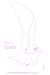  2021 alien ambiguous_gender character_name disney dorsal_fin experiment_(lilo_and_stitch) feral fin hi_res lilo_and_stitch looking_at_viewer male_(lore) mitten_hands monochrome purple_and_white sharp_teeth simple_background sinker_(lilo_and_stitch) smile solo superfunkykeef suspended_in_midair teeth white_background 