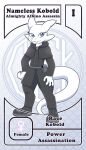  anthro black_clothing character_card cloth clothing fan_character female hi_res kobold scales solo vavacung white_body white_scales 