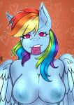  anthro big_breasts breasts condom condom_in_mouth equid equine eye_contact eyelashes fangs female friendship_is_magic hair hasbro hi_res looking_at_another mammal multicolored_hair my_little_pony natt333 pegasus rainbow_dash_(mlp) rainbow_hair sexual_barrier_device solo teeth_visible wings 
