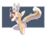  anthro athletic blue_eyes butt felid feline hair hibris long_tail male mammal nude plushie small_wings solo white_hair wings 
