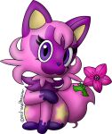  4_legs absurd_res ambiguous_gender angelthegamer eyelashes feral flower flower_in_tail fur hair hi_res looking_at_viewer nintendo paradise_(angelthegamer) pink_body pink_fur pink_hair pink_tail plant pok&eacute;mon pok&eacute;mon_(species) purple_body purple_eyes purple_fur purple_hair purple_nose purple_paws quadruped sitting smile solo sprigatito star video_games 