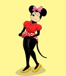  accessory anthro bottomwear clothed clothing clothing_lift disney female female/female genitals hair_accessory hair_bow hair_ribbon hi_res minnie_mouse pubes pussy ribbons skirt skirt_lift solo watersucc 