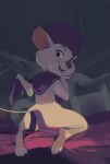  2022 3_toes absurd_res anthro butt clothing convenient_censorship disney don_bluth edtropolis fabric feet female fur hand_on_face hat headgear headwear hi_res holding_object kneeling looking_back mammal miss_bianca_(the_rescuers) mostly_nude mouse murid murine open_mouth patreon paws raised_tail rear_view rodent scarf smile solo the_rescuers_(disney) toes whiskers white_body white_fur 