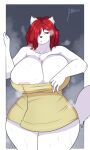  anthro areola big_breasts breasts female fur hair hi_res huge_breasts jwinkz red_hair solo thick_thighs towel towel_only wet wet_body wet_fur white_body white_fur 
