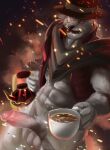  absurd_res beverage big_pennis canid canine canis digital_media_(artwork) elegant_clothes hi_res mammal muscular tea tea_time wolf 