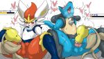  ambiguous_gender balls bellsprout cinderace fellatio genitals hi_res inumatori larger_male lucario male male/ambiguous nintendo oral penile penis pok&eacute;mon pok&eacute;mon_(species) sex size_difference spread_legs spreading tongue tongue_out video_games 