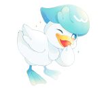  26tumugi bird blue_eyes highres looking_at_viewer no_humans one_eye_closed open_mouth pokemon pokemon_(creature) quaxly simple_background sparkle white_background 
